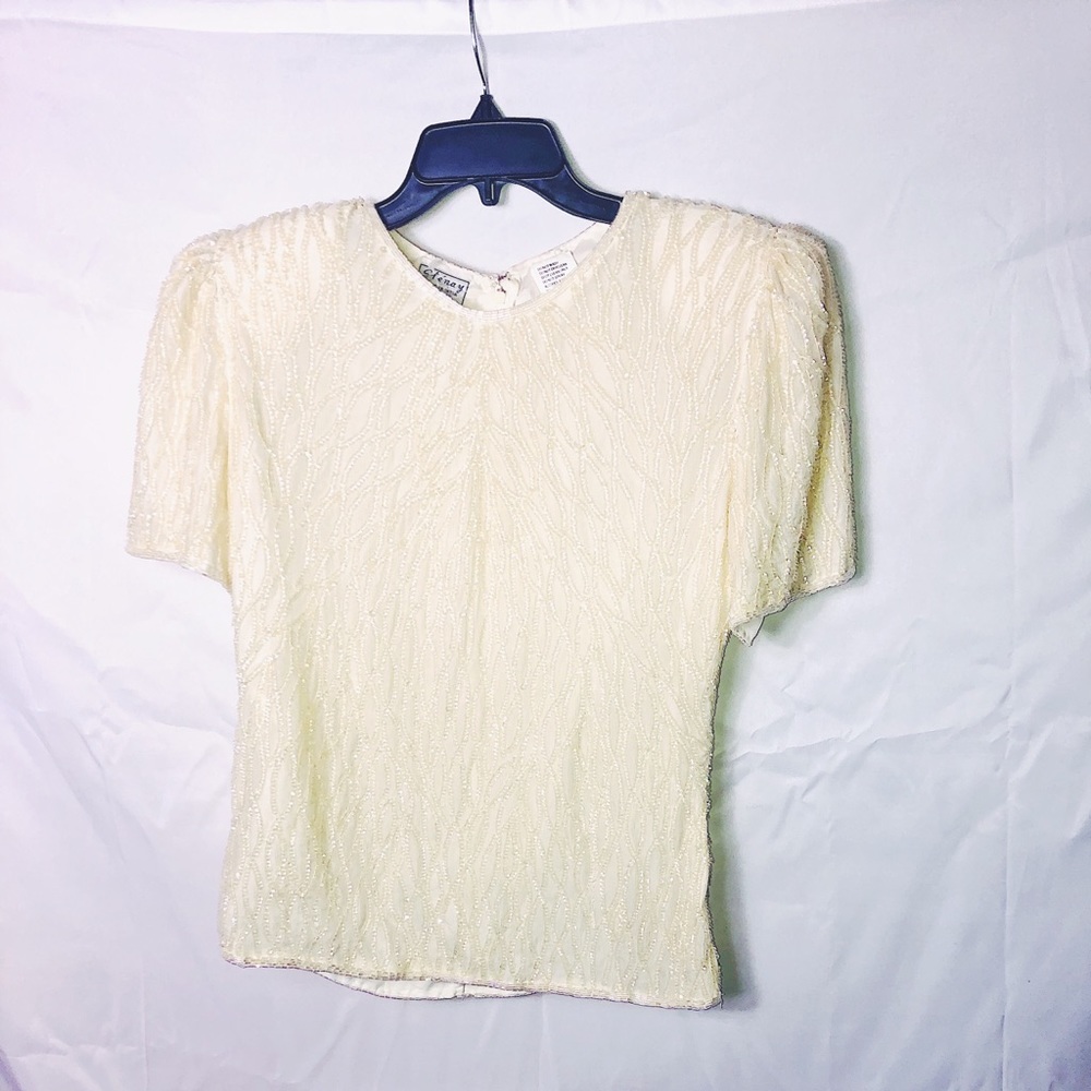 Cream beaded top and skirt set 100% silk